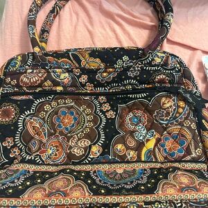Floral Patterned Brown and Black Women's Bag